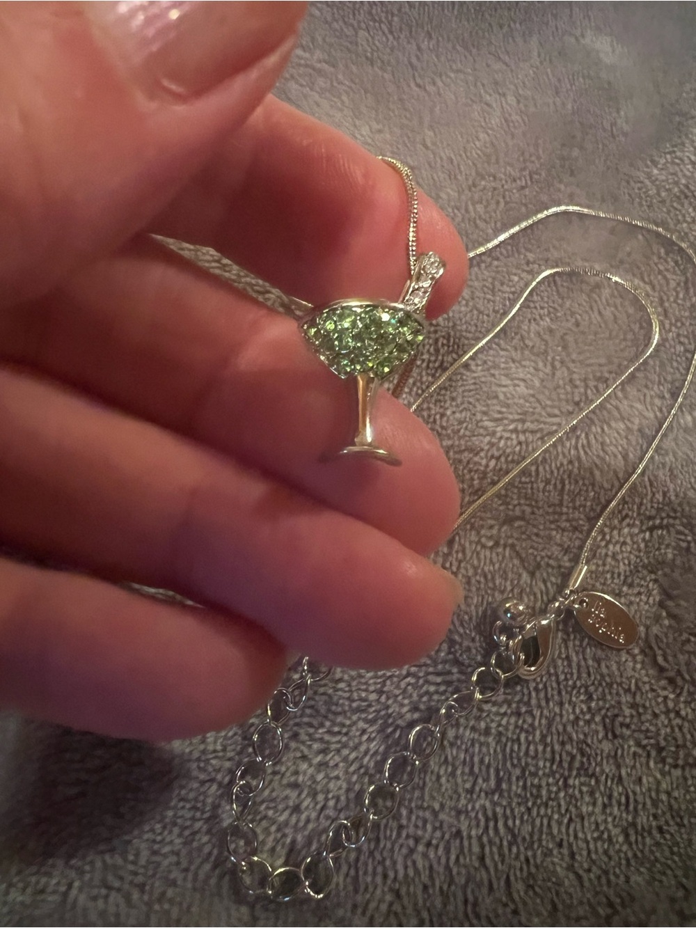 Lia Sophia Silver Tone Green\White Crystal Martini Adjustable Necklace, NWOT